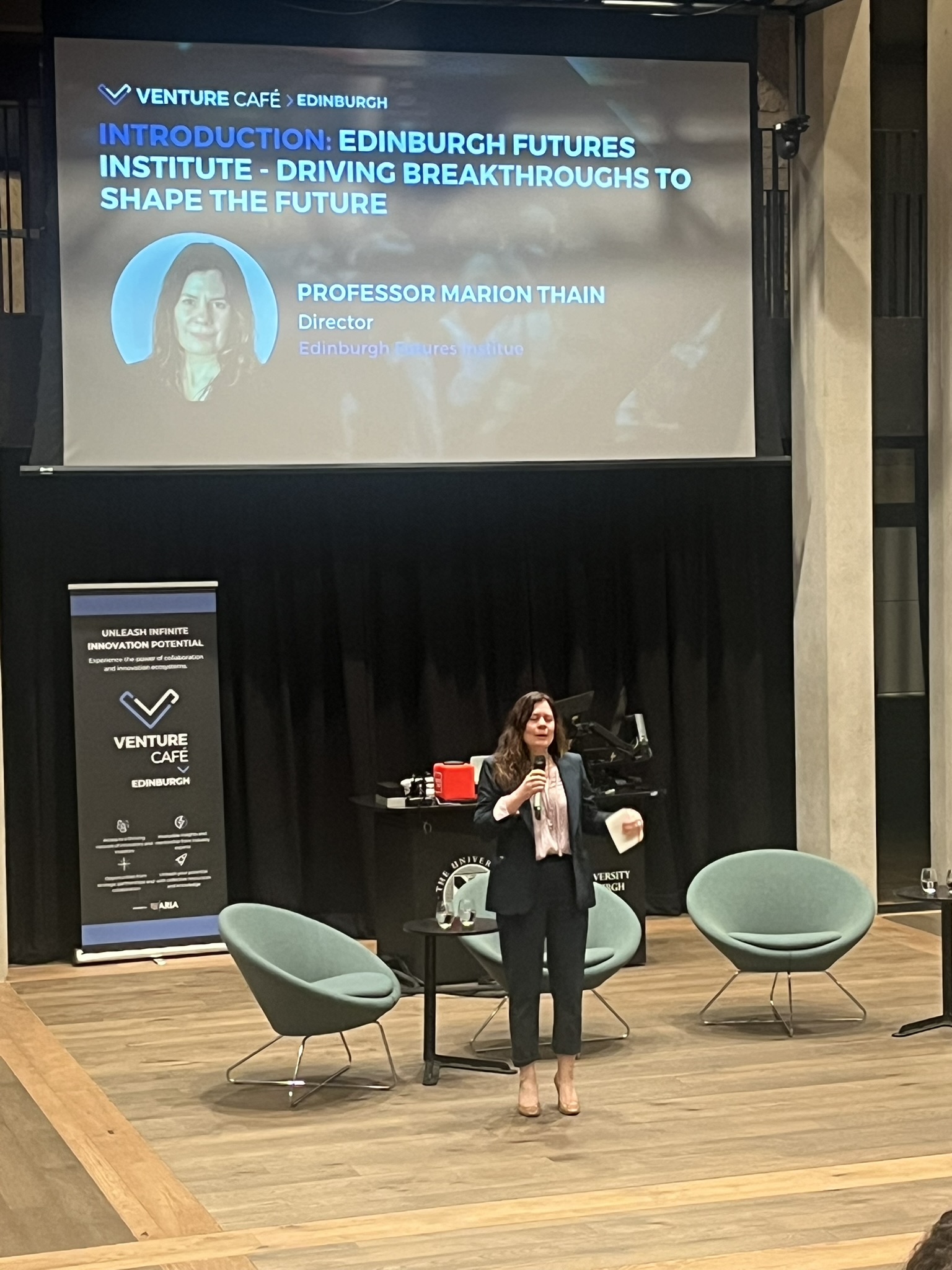 Marion Thain speaking at the Venture Café